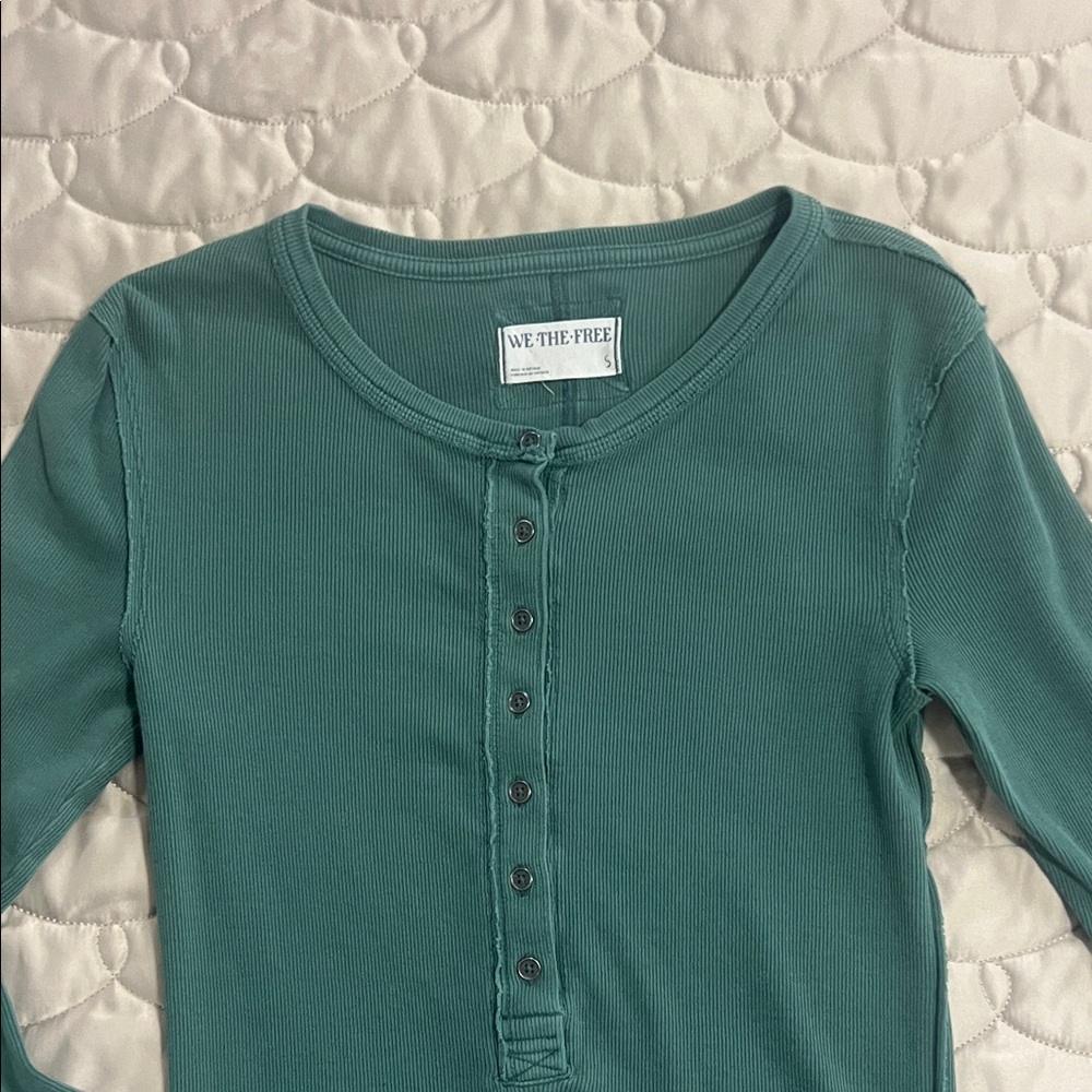We The Free Teal Ribbed Henley Top